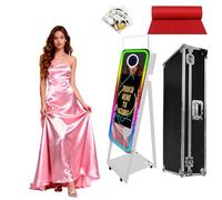 Magic Mirror Photo Booth with 21.5" Touch Screen, Portable Photobooth Machine with RGB LED Fill Light & Flight Case for Weddings Parties Events Rental (White, Photo Booth)
