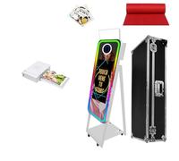Magic Mirror Photo Booth with 21.5" Touch Screen, Portable Photobooth Machine with RGB LED Fill Light & Flight Case for Weddings Parties Events Rental (White, Photo Booth + Printer)