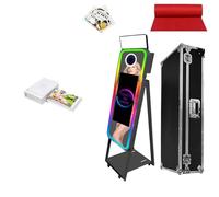 Magic Mirror Photo Booth with 21.5" Touch Screen, Portable Photobooth Machine with RGB LED Fill Light & Flight Case for Weddings Parties Events Rental (Black, Photo Booth + Printer)