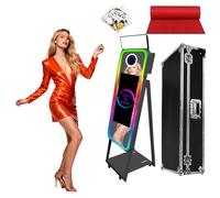 Magic Mirror Photo Booth with 21.5" Touch Screen, Portable Photobooth Machine with RGB LED Fill Light & Flight Case for Weddings Parties Events Rental (Black, Photo Booth)