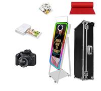 Magic Mirror Photo Booth with 21.5" Touch Screen, Portable Photobooth Machine with RGB LED Fill Light & Flight Case for Weddings Parties Events Rental (White, Photo Booth + Printer + Camera)
