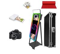 Magic Mirror Photo Booth with 21.5" Touch Screen, Portable Photobooth Machine with RGB LED Fill Light & Flight Case for Weddings Parties Events Rental (Black, Photo Booth + Printer + Camera)