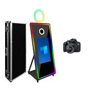 Magic Mirror Photo Booth with 32" Touch Screen, Mirror Photo Booth Touch Screen with LED Frame and RGB Light Ring, 65in Selfie Photo Booth Machine for Party Events Rental (65" Black+Camera)