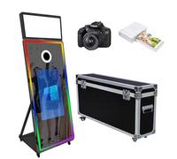 Magic Mirror Photo Booth with 32" Touch Screen, Portable Photo Booth with LED RGB Fill Light & Flight case for Weddings Parties Events Rental (Black, Photo Booth + Printer + Camera)