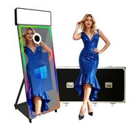 Magic Mirror Photo Booth with 32" Touch Screen, Portable Photo Booth with LED RGB Fill Light & Flight case for Weddings Parties Events Rental (Black, Photo Booth)
