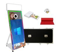Magic Mirror Photo Booth with 43" Touch Screen, Portable Photo Booth with LED RGB Fill Light & Flight case for Weddings Parties Events Rental (White, Photo Booth + Printer)