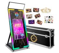 Magic Mirror Photo Booth with Flight Case，65in Movable Mirror Photobooth Machine with 32in Touch Screen,Win11 System for Events Parties Wedding Rental (Black, 65in Photobooth)