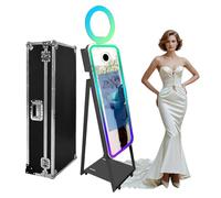 Magic Mirror Photo Booth with Flight Case Portable Touch Screen Selfie Photobooth Machine with Ring Light,RGB LED Frame for Events Rental Weddings Parties (Black+Style A, Photo Booth Machine)