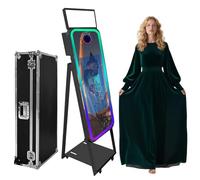Magic Mirror Photo Booth with Flight Case Portable Touch Screen Selfie Photobooth Machine with Ring Light,RGB LED Frame for Events Rental Weddings Parties (Black+Style B, Photo Booth Machine)