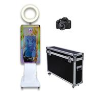 Magic Mirror Photo Booth with Flight Case Portable Touch Screen Selfie Photobooth Machine with Ring Light,RGB LED Frame for Events Rental Weddings Parties (White+Style C, Machine+Camera)