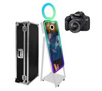 Magic Mirror Photo Booth with Flight Case Portable Touch Screen Selfie Photobooth Machine with Ring Light,RGB LED Frame for Events Rental Weddings Parties (White+Style A, Machine+Camera)