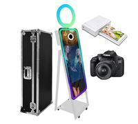 Magic Mirror Photo Booth with Flight Case Portable Touch Screen Selfie Photobooth Machine with Ring Light,RGB LED Frame for Events Rental Weddings Parties (White+Style A, Machine+Camera+Mini Printer)