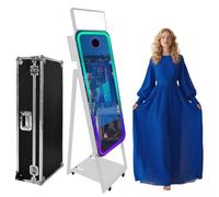 Magic Mirror Photo Booth with Flight Case Portable Touch Screen Selfie Photobooth Machine with Ring Light,RGB LED Frame for Events Rental Weddings Parties (White+Style B, Photo Booth Machine)