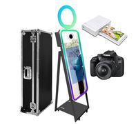 Magic Mirror Photo Booth with Flight Case Portable Touch Screen Selfie Photobooth Machine with Ring Light,RGB LED Frame for Events Rental Weddings Parties (Black+Style A, Machine+Camera+Mini Printer)
