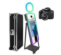 Magic Mirror Photo Booth with Flight Case Portable Touch Screen Selfie Photobooth Machine with Ring Light,RGB LED Frame for Events Rental Weddings Parties (Black+Style A, Machine+Camera)