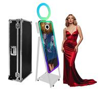 Magic Mirror Photo Booth with Flight Case Portable Touch Screen Selfie Photobooth Machine with Ring Light,RGB LED Frame for Events Rental Weddings Parties (White+Style A, Photo Booth Machine)