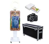 Magic Mirror Photo Booth with Flight Case Portable Touch Screen Selfie Photobooth Machine with Ring Light,RGB LED Frame for Events Rental Weddings Parties (White+Style C, Machine+Camera+Mini Printer)
