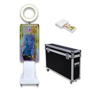 Magic Mirror Photo Booth with Flight Case Portable Touch Screen Selfie Photobooth Machine with Ring Light,RGB LED Frame for Events Rental Weddings Parties (White+Style C, Machine+Mini Printer)