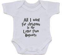 magic moments ALL I WANT FOR CHRISTMAS IS MY LETTER FROM HOGWARTS HARRY POTTER FUNNY HUMOUR COTTON WHITE BABY VEST OR BIB (first size bib) (6 to 9 months)