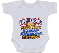 magic moments LIFE IS GOOD WHEN YOU HAVE A GREAT GRANDPA LIKE MINE FULL COLOR FUNNY SUBLIMATION WHITE BABY VEST OR BIB (0 to 3 month vest)