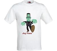 magic moments Personalised Frankenstein The Monster Cartoon Funny Humour Full Color Sublimation T Shirt (Age 9 to 11, White)