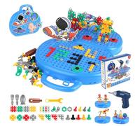 Magic Montessori Play Toolbox, 210 PCS Creativity Tool Box with Drill, Creative Mosaic Puzzle Toy With Electric Drill Screw Tool Set, Montessori Tool Box with Drill for children, Boys and Girls