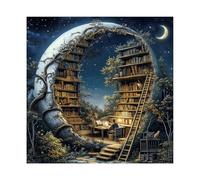 Magic Moon Library Puzzle 1000 Pieces for Adults, Night Book Forest Fantasy Jigsaw Puzzle, Vintage Space Bookshelf Nature Puzzles