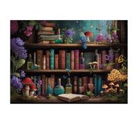Magic Mushroom Bookshelf Puzzles for Adults 1000 Pieces Nature Magic Bird Book Library Flower Jigsaw Puzzles Challenging Hard Difficult Puzzle