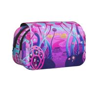 Magic Mushroom Double Layer Flip-Top Pencil Case,Large Capacity 50 Pens Organizer, Durable Polyester Stationery Holder for School, Art Travel (All-Over Print)