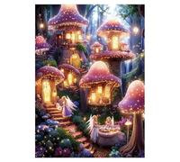 Magic Mushroom Forest Puzzle 1000 Pieces for Adults, Fantasy Fairy House Nature Jigsaw Puzzle, Plant Fungi Elf Glitter Puzzles
