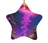 Magic Mushroom Print Christmas Tree Ceramic Hanging,Christmas Tree Print Holiday Pendant Ornament