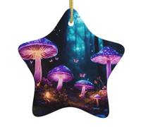 Magic Mushroom Print Christmas Tree Ceramic Hanging,Christmas Tree Print Holiday Pendant Ornament