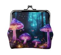 Magic Mushroom Print Compact Coin Purse 4.52 x 4.13in Cute Mini Wallet with Kiss Lock Waterproof Pouch