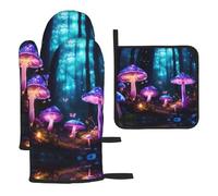 Magic Mushroom Print Heat Resistant Oven Mitts Pot Holders Set,Kitchen Oven Gloves for Baking Grilling Cooking