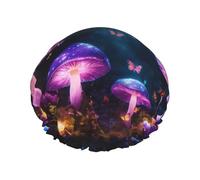 Magic Mushroom Print Reusable Double Layers Shower Cap, Bathing Shower Caps Women Large Shower Caps