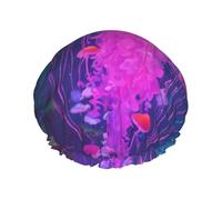 Magic Mushroom Print Reusable Double Layers Shower Cap, Bathing Shower Caps Women Large Shower Caps