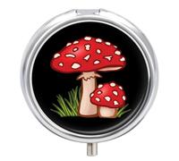 Magic Mushrooms Pill Box Portable Round Medicine Storage Boxes Pill Case Organizer for Purse Pocket Travel