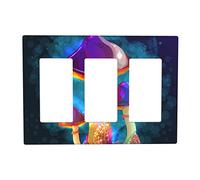 Magic Mushrooms Switch Cover Decorative Triple Toggle Wall Plate For Kitchen Girls Boys Room 3 Gang Standard Size 6.57" X 4.65"
