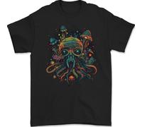 Magic Mushrooms Trippy Alien Octopus Cthulhu Mens T-Shirt 100% Cotton Black XL