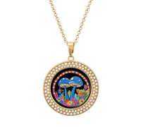 Magic Mushrooms Women's Custom Pendant Necklace Round Diamond Necklaces Jewelry Gifts for Men Birthday