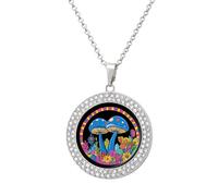 Magic Mushrooms Women's Custom Pendant Necklace Round Diamond Necklaces Jewelry Gifts for Men Birthday