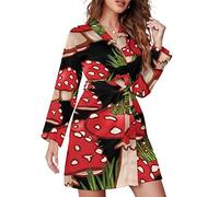 Magic Mushrooms Women's Pajamas Long Sleeve Nightgown Sleepwear Bathrobe Short Robe For Home Spa Hotel XL