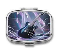 Magic Music Pill Case for Electric Guitar 2 Compartments Portable Metal Medicine Box Mini Medicine Organizer Travel Organizer for Pocket Wallet