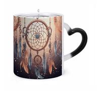 Magic Native American Dream Catcher Color Changing Mug 11 Oz Reveals Surprise Design with Hot Coffee Heat Sensitive Black Ceramic Cup Fun Novelty Gift for Christmas Birthday Office for Men Women