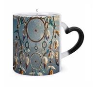 Magic Native American Dream Catcher Color Changing Mug 11 Oz Reveals Surprise Design with Hot Coffee Heat Sensitive Black Ceramic Cup Fun Novelty Gift for Christmas Birthday Office for Men Women