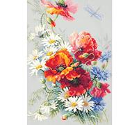 Magic needle 100-061 ZW Poppy and Daisy Counted Cross Stitch Kit with Zweigart Edition Cotton Multi-Coloured 28 x 39 cm