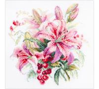 Magic Needle 18x18cm Pink Lilies Counted Cross Stitch Kit