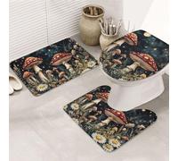 Magic Night Mushroom Forest Bathroom Rugs Sets 3 Piece, Soft Absorbent Memory Foam Bath Mats And U Shaped Contour Toilet Rug, Home Decoration, Quick Dry
