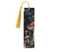 Magic Night Mushroom Forest Unique Double-Sided Artwork Printed Wooden Bookmarks, Artistic Book Accessories Birthday Presents for Men Women Presents for Book Lovers