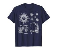 Magic Occult Celestial Sun Crescent Moon Stars T-Shirt, Men, Navy Blue, Small